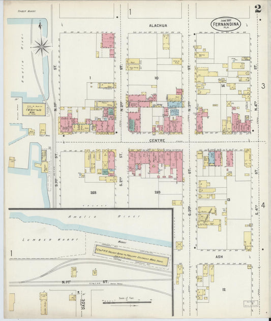 Sanborn Fire Insurance Map from Fernandina, Nassau County, Florida (1897), Sheet #0002 - Historic Sanborn Fire Insurance Map Print, vintage old map wall art, antique decor, genealogy gift, Florida Florida map