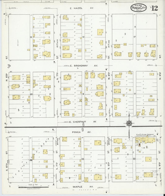 Sanborn Fire Insurance Map from Ponca City, Kay County, Oklahoma (1919), Sheet #0012 - Historic Sanborn Fire Insurance Map Print, vintage old map wall art, antique decor, genealogy gift, Oklahoma Oklahoma map
