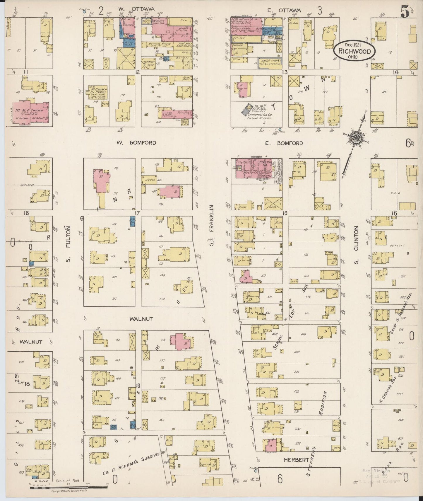 Sanborn Fire Insurance Map from Richwood, Union County, Ohio (1921), Sheet #0005 - Historic Sanborn Fire Insurance Map Print, vintage old map wall art, antique decor, genealogy gift, Ohio Ohio map