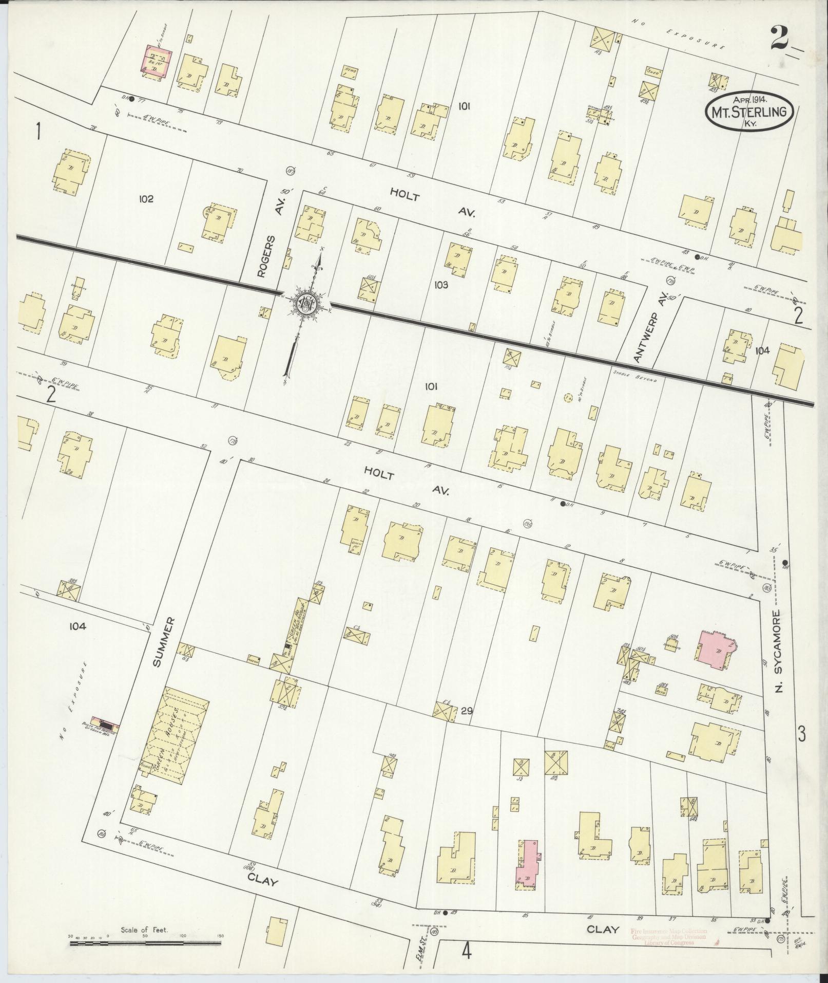Sanborn Fire Insurance Map from Mount Sterling, Montgomery County, Kentucky (1914), Sheet #0002 - Complete Map Set gallery image, historic Sanborn map, vintage wall art, Kentucky Kentucky