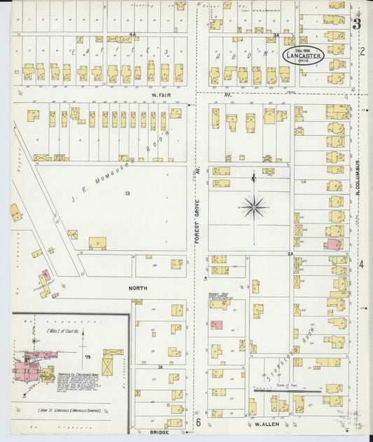 Sanborn Fire Insurance Map from Lancaster, Fairfield County, Ohio (1904), Sheet #0003 - Historic Sanborn Fire Insurance Map Print, vintage old map wall art, antique decor, genealogy gift, Ohio Ohio map