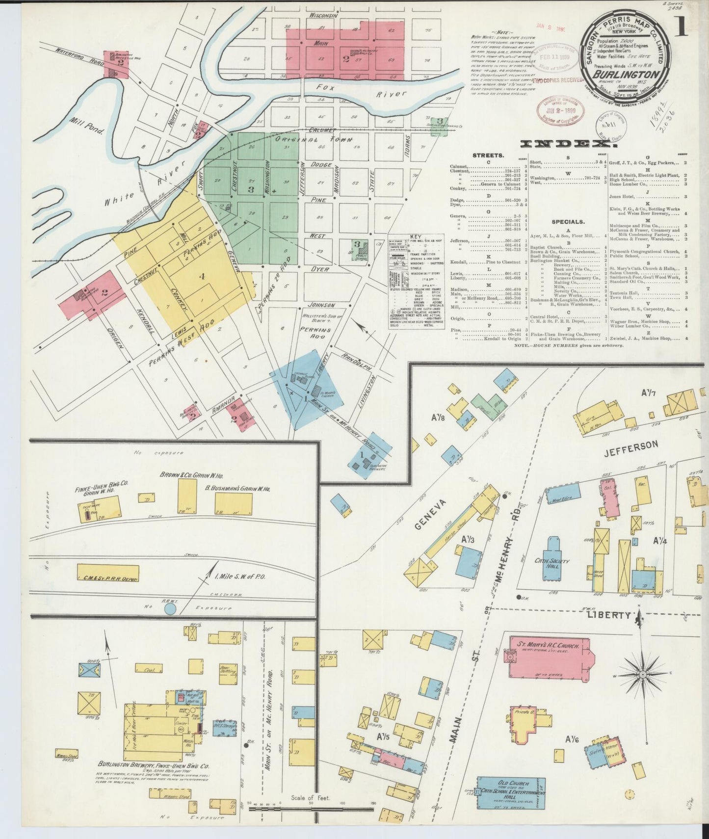 Sanborn Fire Insurance Map from Burlington, Racine County, Wisconsin (1898), Sheet #0001 - Complete Map Set gallery image, historic Sanborn map, vintage wall art, Wisconsin Wisconsin