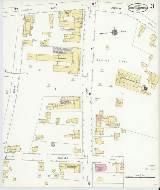 Sanborn Fire Insurance Map from Richfield Springs, Otsego County, New York (1910), Sheet #0003 - Historic Sanborn Fire Insurance Map Print, vintage old map wall art, antique decor, genealogy gift, New York New York map