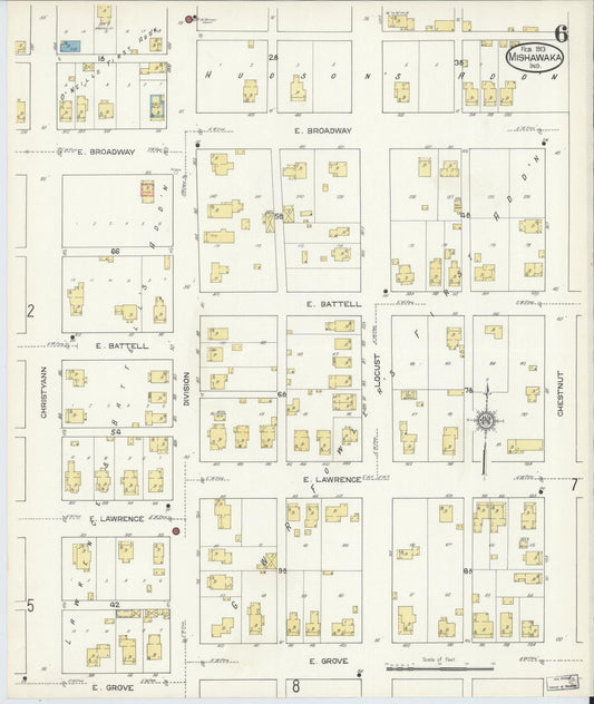 Sanborn Fire Insurance Map from Mishawaka, Saint Joseph County, Indiana (1913), Sheet #0006 - Historic Sanborn Fire Insurance Map Print, vintage old map wall art, antique decor, genealogy gift, Indiana Indiana map