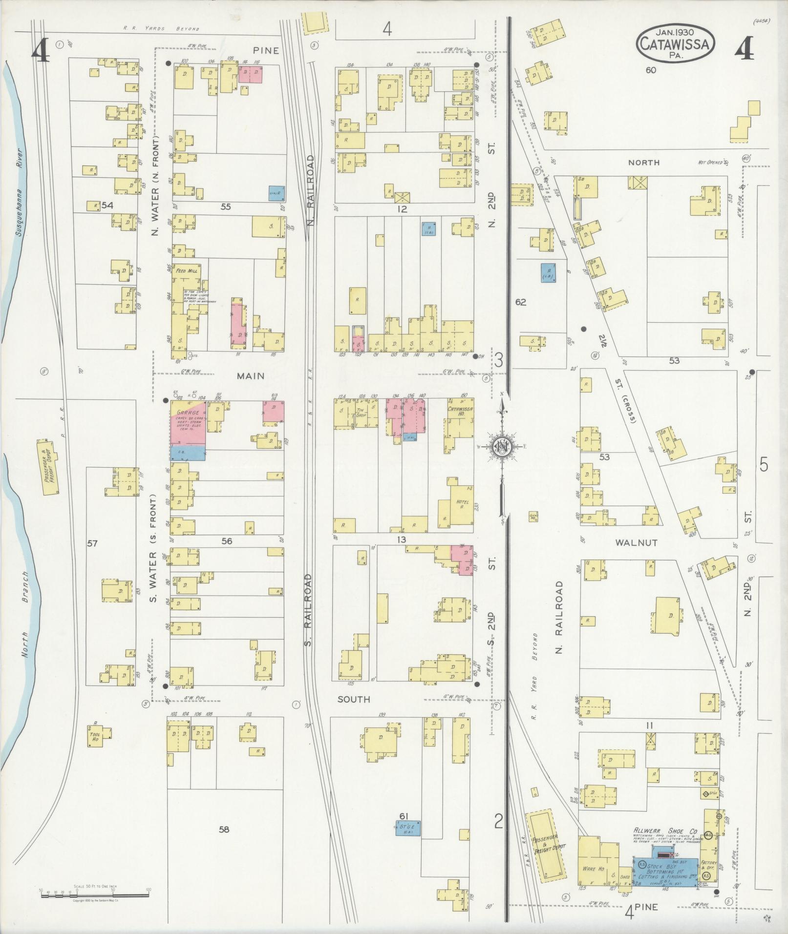 Sanborn Fire Insurance Map from Catawissa, Columbia County, Pennsylvania (1930), Sheet #0004 - Historic Sanborn Fire Insurance Map Print, vintage old map wall art, antique decor, genealogy gift, Pennsylvania Pennsylvania map