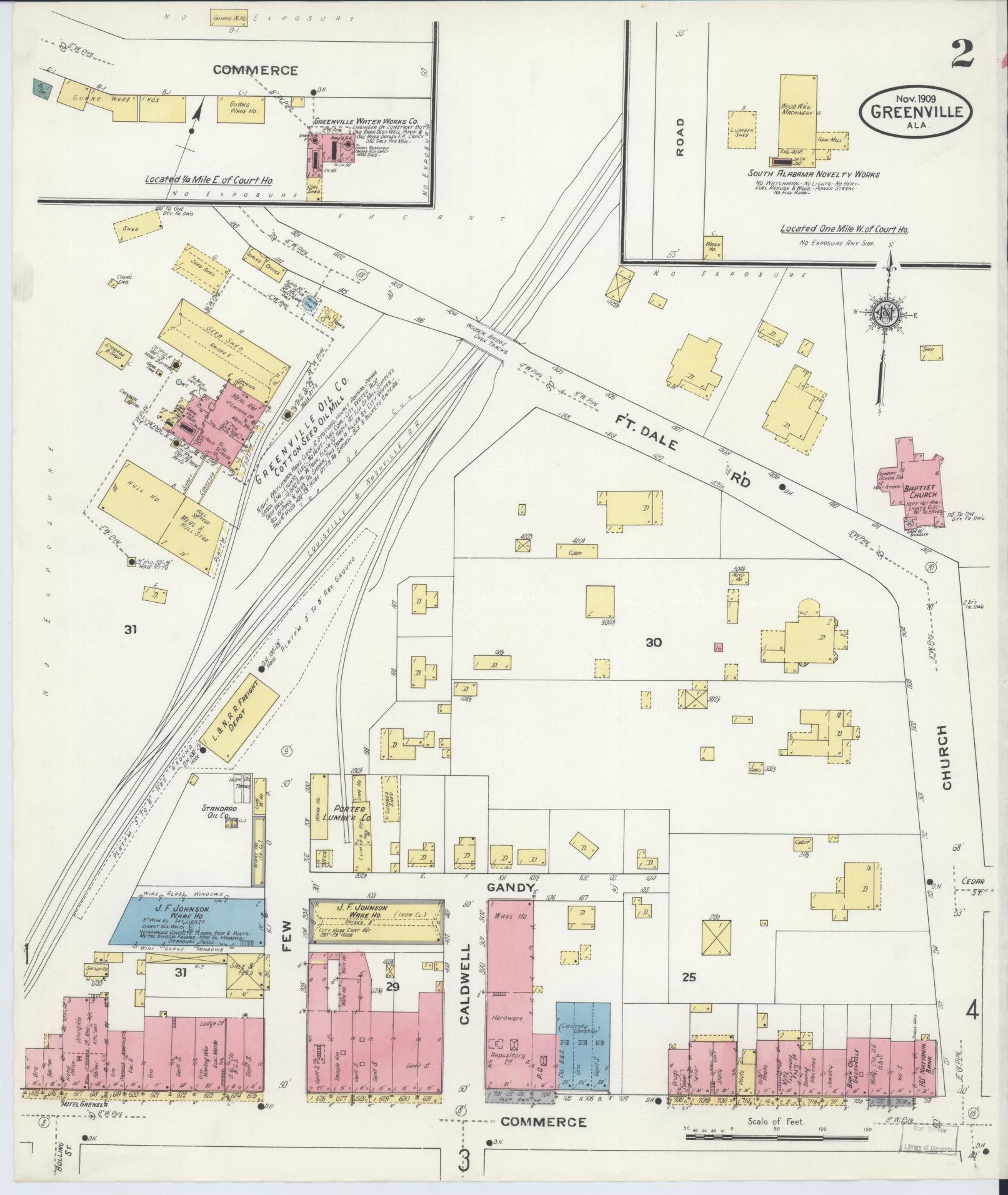 Sanborn Fire Insurance Map from Greenville, Butler County, Alabama (1909), Sheet #0002 - Complete Map Set gallery image, historic Sanborn map, vintage wall art, Alabama Alabama