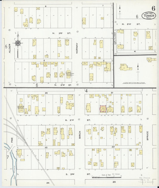 Sanborn Fire Insurance Map from Tower, Saint Louis County, Minnesota (1909), Sheet #0006 - Historic Sanborn Fire Insurance Map Print, vintage old map wall art, antique decor, genealogy gift, Minnesota Minnesota map