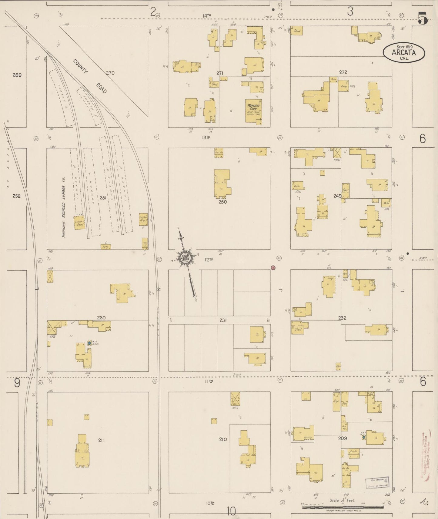 Sanborn Fire Insurance Map from Arcata, Humboldt County, California (1919), Sheet #0005 - Historic Sanborn Fire Insurance Map Print, vintage old map wall art, antique decor, genealogy gift, California California map