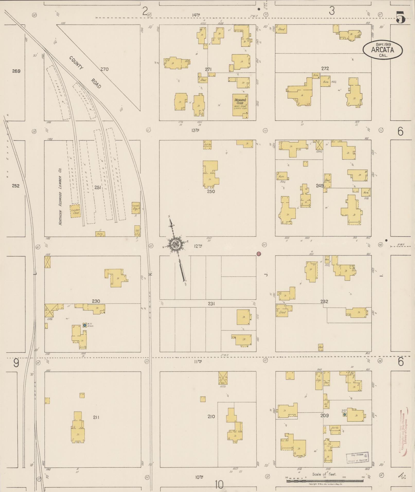 Sanborn Fire Insurance Map from Arcata, Humboldt County, California (1919), Sheet #0005 - Historic Sanborn Fire Insurance Map Print, vintage old map wall art, antique decor, genealogy gift, California California map