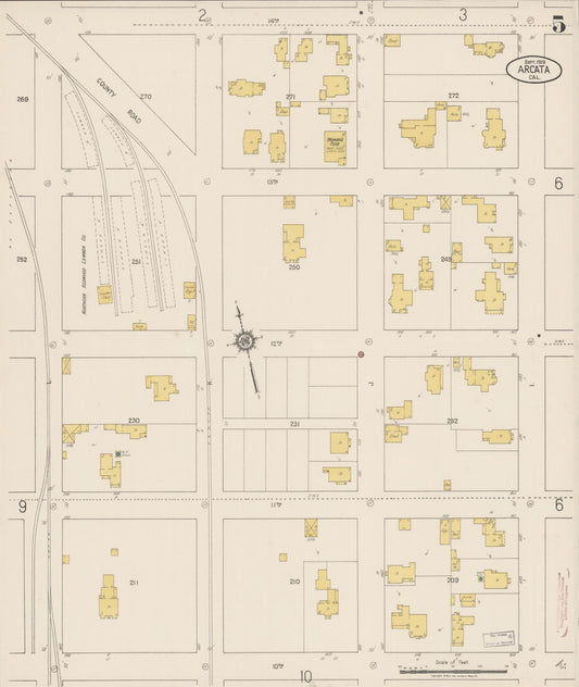 Sanborn Fire Insurance Map from Arcata, Humboldt County, California (1919), Sheet #0005 - Historic Sanborn Fire Insurance Map Print, vintage old map wall art, antique decor, genealogy gift, California California map