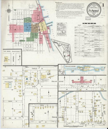 Sanborn Fire Insurance Map from Fort Pierce, St Lucie County, Florida (1918), Sheet #0001 - Historic Sanborn Fire Insurance Map Print, vintage old map wall art, antique decor, genealogy gift, Florida Florida map