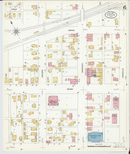 Sanborn Fire Insurance Map from Tiffin, Seneca County, Ohio (1908), Sheet #0006 - Complete Map Set gallery image, historic Sanborn map, vintage wall art, Ohio Ohio