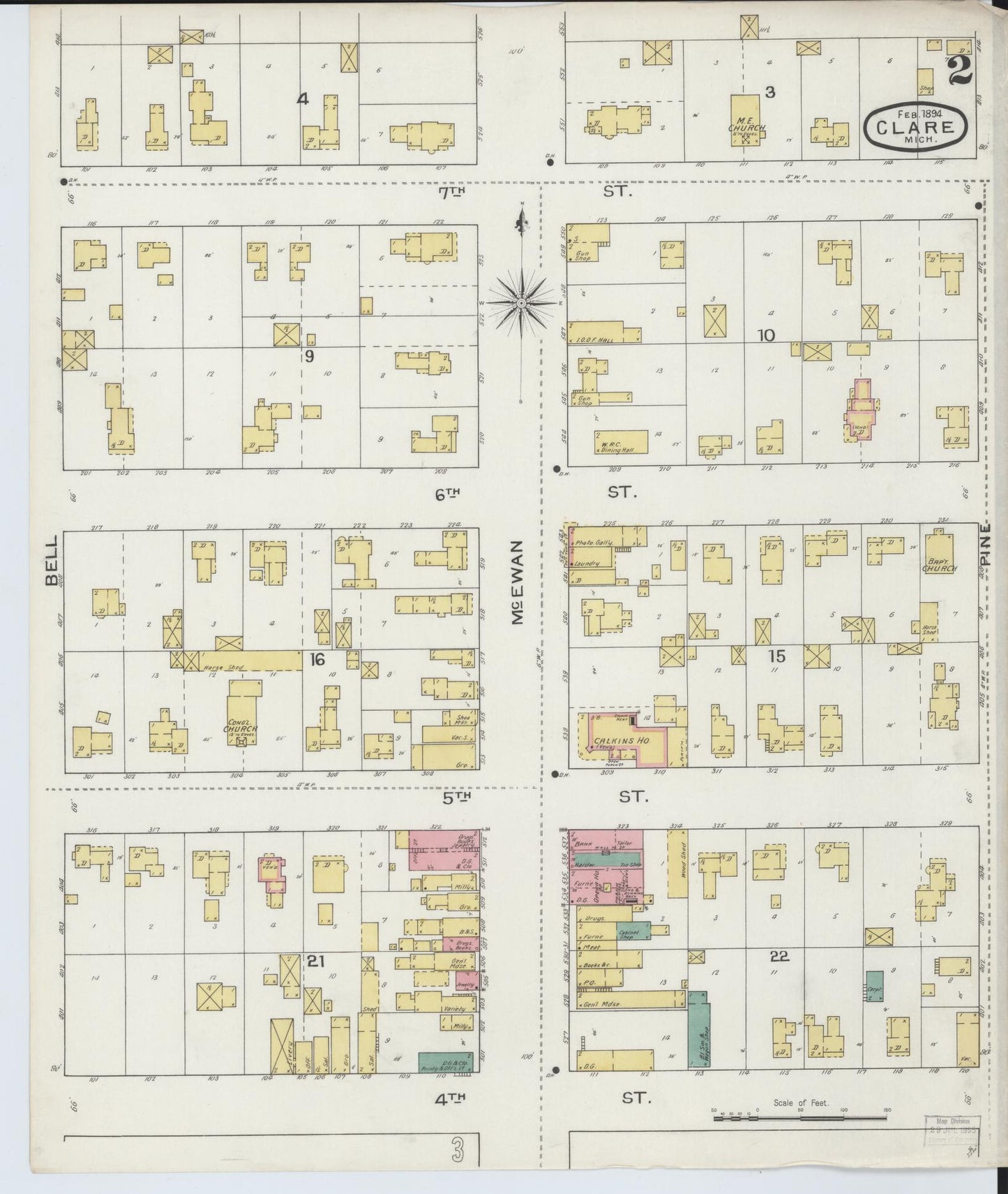 Sanborn Fire Insurance Map from Clare, Clare County, Michigan (1894), Sheet #0002 - Complete Map Set gallery image, historic Sanborn map, vintage wall art, Michigan Michigan