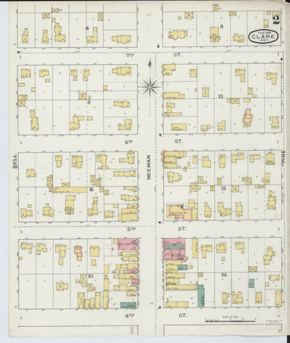 Sanborn Fire Insurance Map from Clare, Clare County, Michigan (1894), Sheet #0002 - Complete Map Set gallery image, historic Sanborn map, vintage wall art, Michigan Michigan