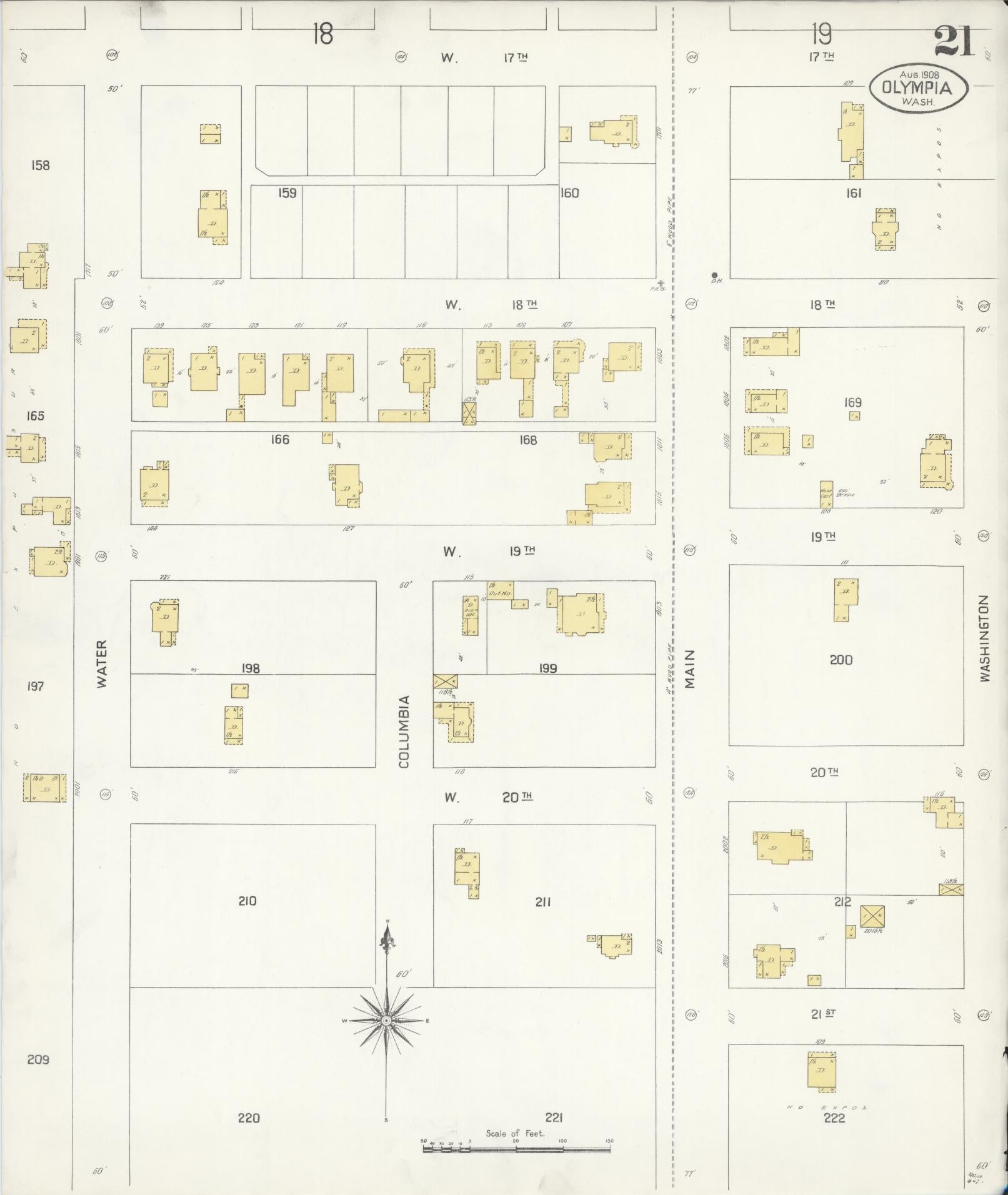 Sanborn Fire Insurance Map from Olympia, Thurston County, Washington (1908), Sheet #0021 - Complete Map Set gallery image, historic Sanborn map, vintage wall art, Washington Washington