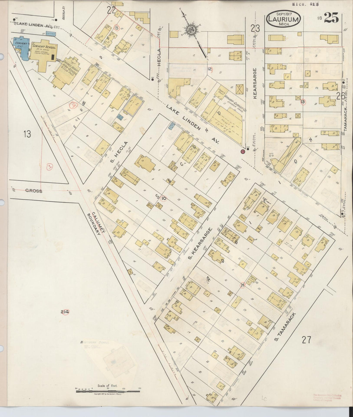 Sanborn Fire Insurance Map from Laurium, Houghton County, Michigan (1949), Sheet #0025 - Historic Sanborn Fire Insurance Map Print, vintage old map wall art, antique decor, genealogy gift, Michigan Michigan map
