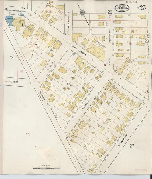Sanborn Fire Insurance Map from Laurium, Houghton County, Michigan (1949), Sheet #0025 - Historic Sanborn Fire Insurance Map Print, vintage old map wall art, antique decor, genealogy gift, Michigan Michigan map