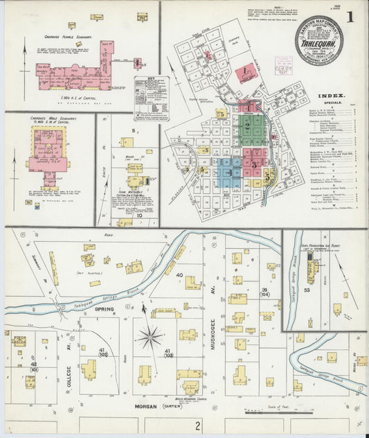 Sanborn Fire Insurance Map from Tahlequah, Cherokee County, Oklahoma (1904), Sheet #0001 - Complete Map Set gallery image, historic Sanborn map, vintage wall art, Oklahoma Oklahoma