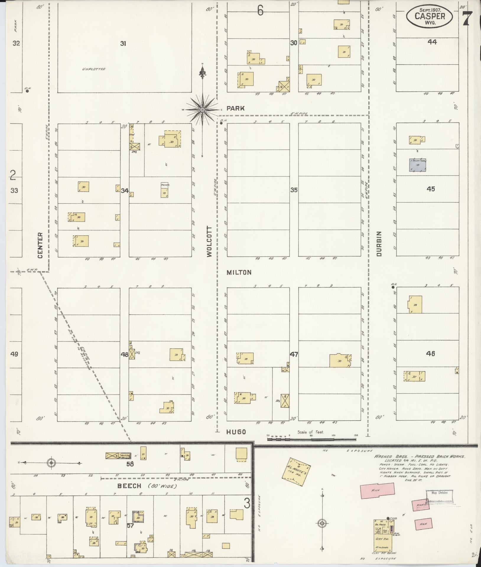 Sanborn Fire Insurance Map from Casper, Natrona County, Wyoming (1907), Sheet #0007 - Complete Map Set gallery image, historic Sanborn map, vintage wall art, Wyoming Wyoming