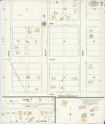 Sanborn Fire Insurance Map from Casper, Natrona County, Wyoming (1907), Sheet #0007 - Complete Map Set gallery image, historic Sanborn map, vintage wall art, Wyoming Wyoming