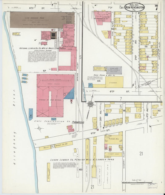 Sanborn Fire Insurance Map from New Kensington, Westmoreland County, Pennsylvania (1921), Sheet #0007 - Historic Sanborn Fire Insurance Map Print, vintage old map wall art, antique decor, genealogy gift, Pennsylvania Pennsylvania map