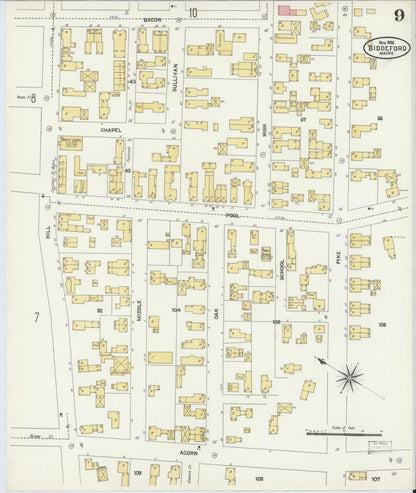 Sanborn Fire Insurance Map from Biddeford, York County, Maine (1906), Sheet #0009 - Complete Map Set gallery image, historic Sanborn map, vintage wall art, Maine Maine