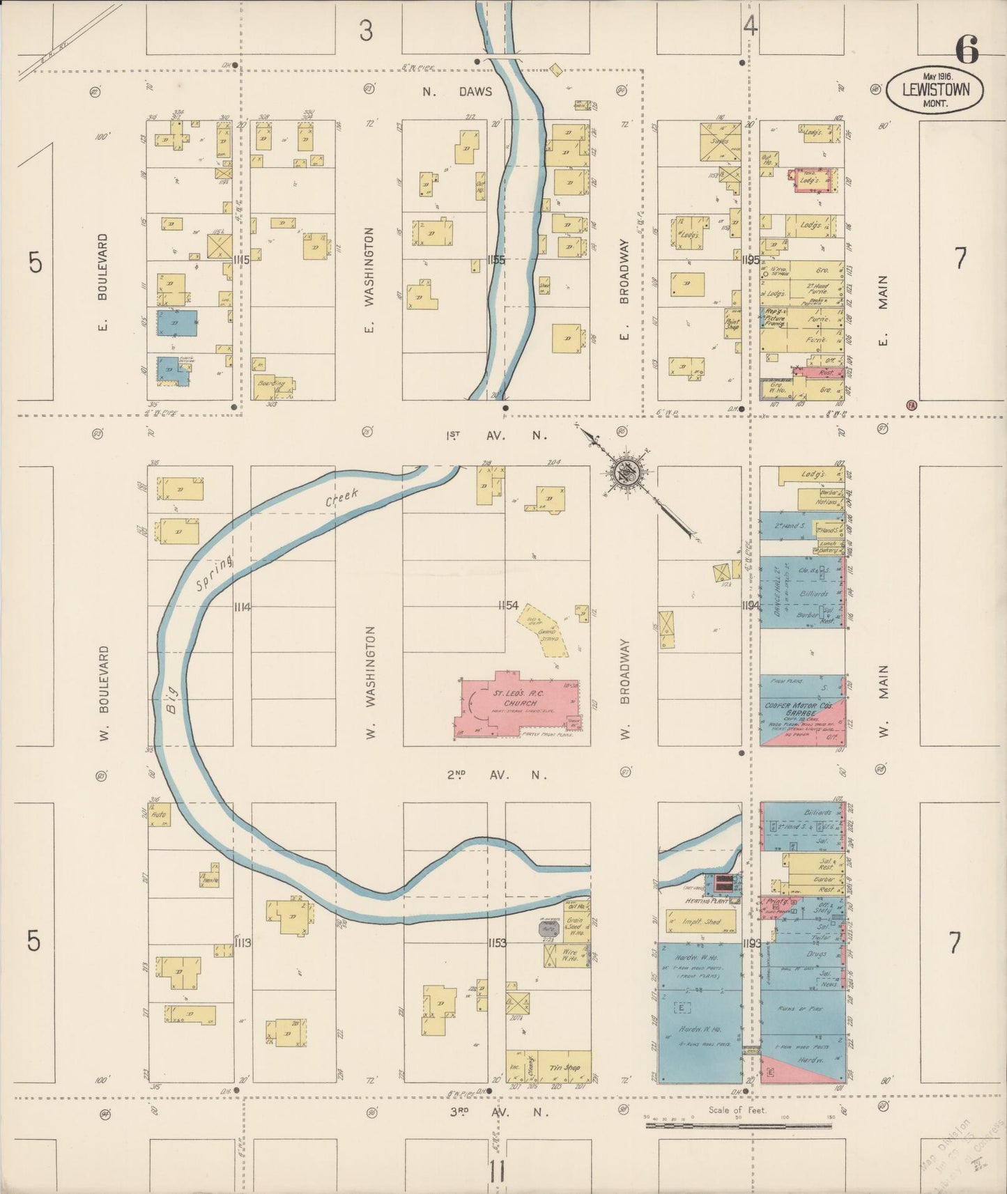 Sanborn Fire Insurance Map from Lewistown, Fergus County, Montana (1916), Sheet #0006 - Complete Map Set gallery image, historic Sanborn map, vintage wall art, Montana Montana