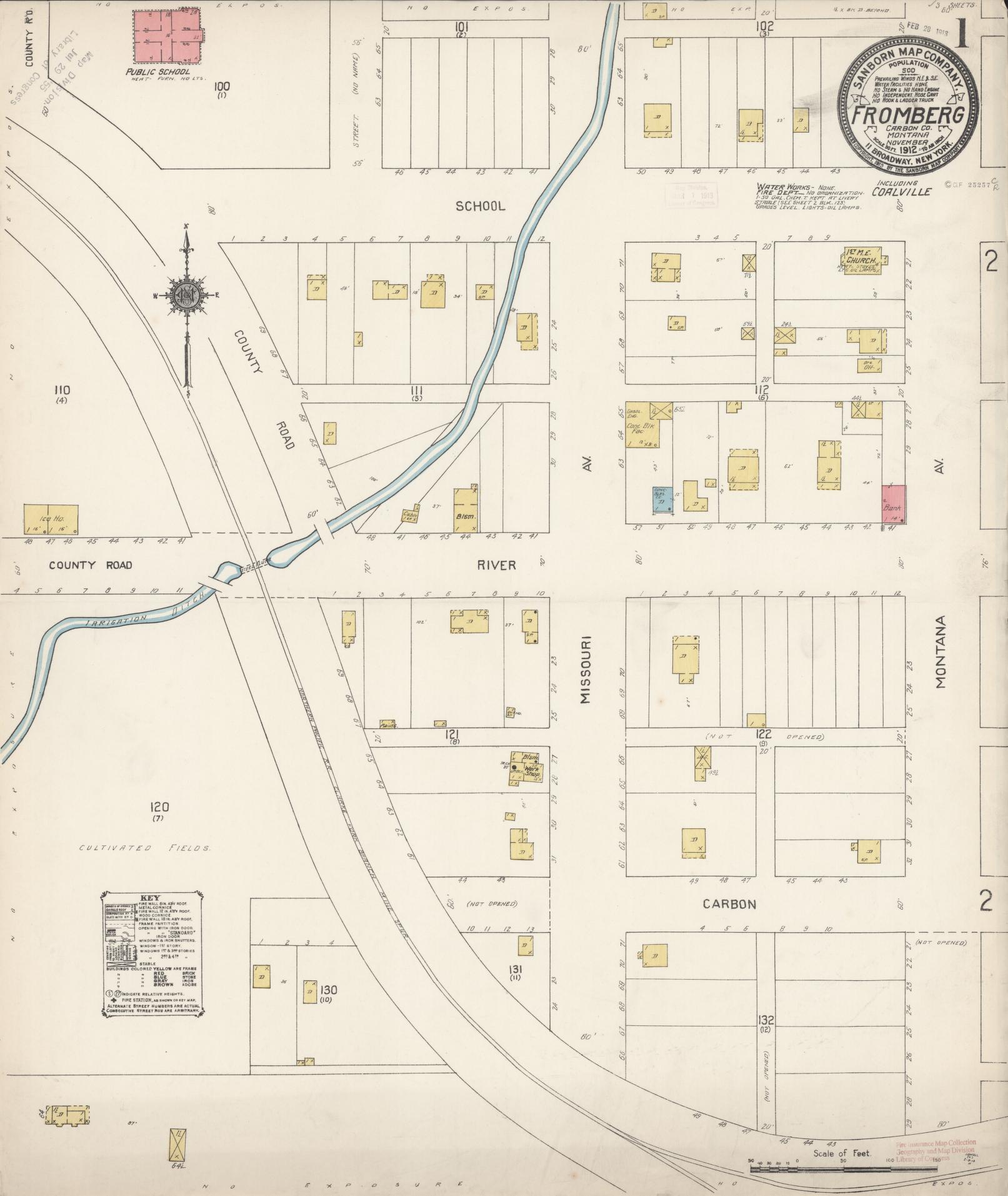 Sanborn Fire Insurance Map from Fromberg, Carbon County, Montana (1912), Sheet #0001 - Complete Map Set gallery image, historic Sanborn map, vintage wall art, Montana Montana