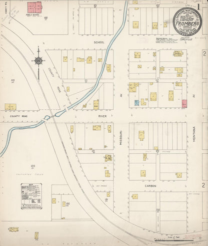 Sanborn Fire Insurance Map from Fromberg, Carbon County, Montana (1912), Sheet #0001 - Complete Map Set gallery image, historic Sanborn map, vintage wall art, Montana Montana