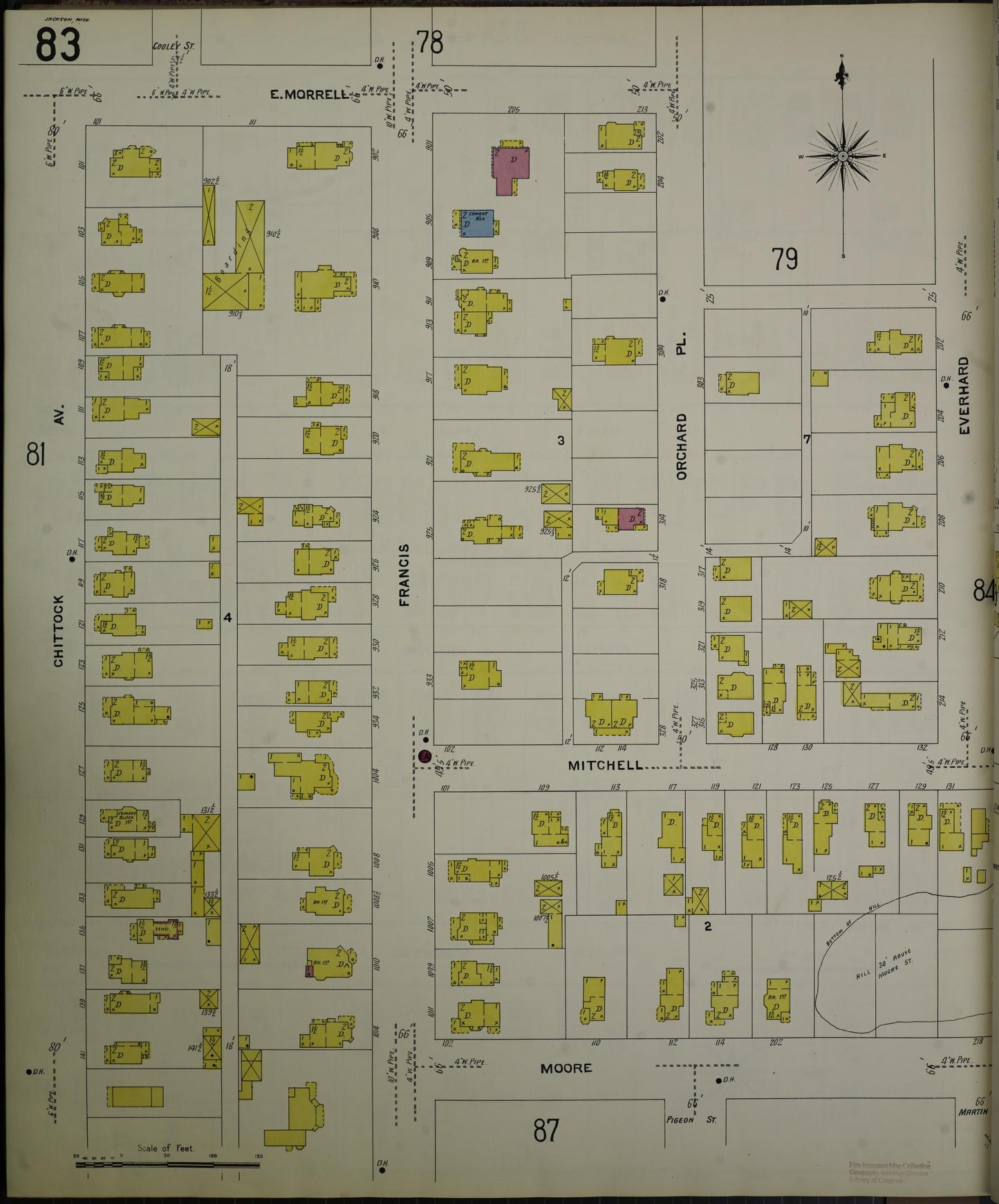 Sanborn Fire Insurance Map from Jackson, Jackson County, Michigan (1907), Sheet #0083 - Complete Map Set gallery image, historic Sanborn map, vintage wall art, Michigan Michigan