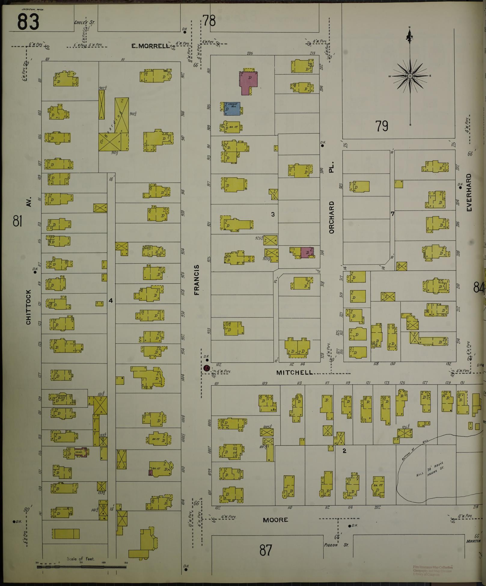 Sanborn Fire Insurance Map from Jackson, Jackson County, Michigan (1907), Sheet #0083 - Complete Map Set gallery image, historic Sanborn map, vintage wall art, Michigan Michigan