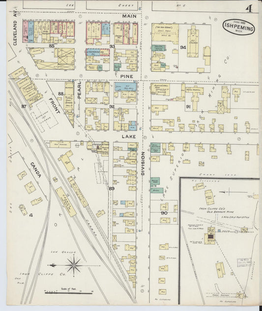 Sanborn Fire Insurance Map from Ishpeming, Marquette County, Michigan (1888), Sheet #0004 - Historic Sanborn Fire Insurance Map Print, vintage old map wall art, antique decor, genealogy gift, Michigan Michigan map