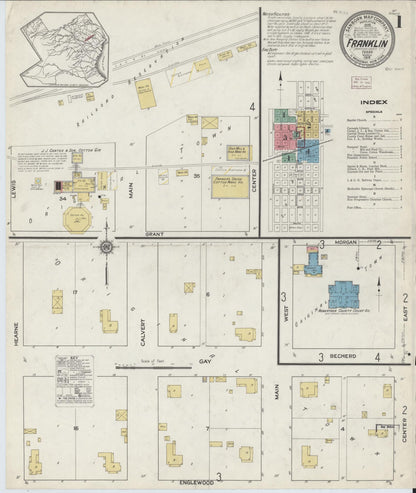 Sanborn Fire Insurance Map from Franklin, Robertson County, Texas (1916), Sheet #0001 - Historic Sanborn Fire Insurance Map Print, vintage old map wall art, antique decor, genealogy gift, Texas Texas map