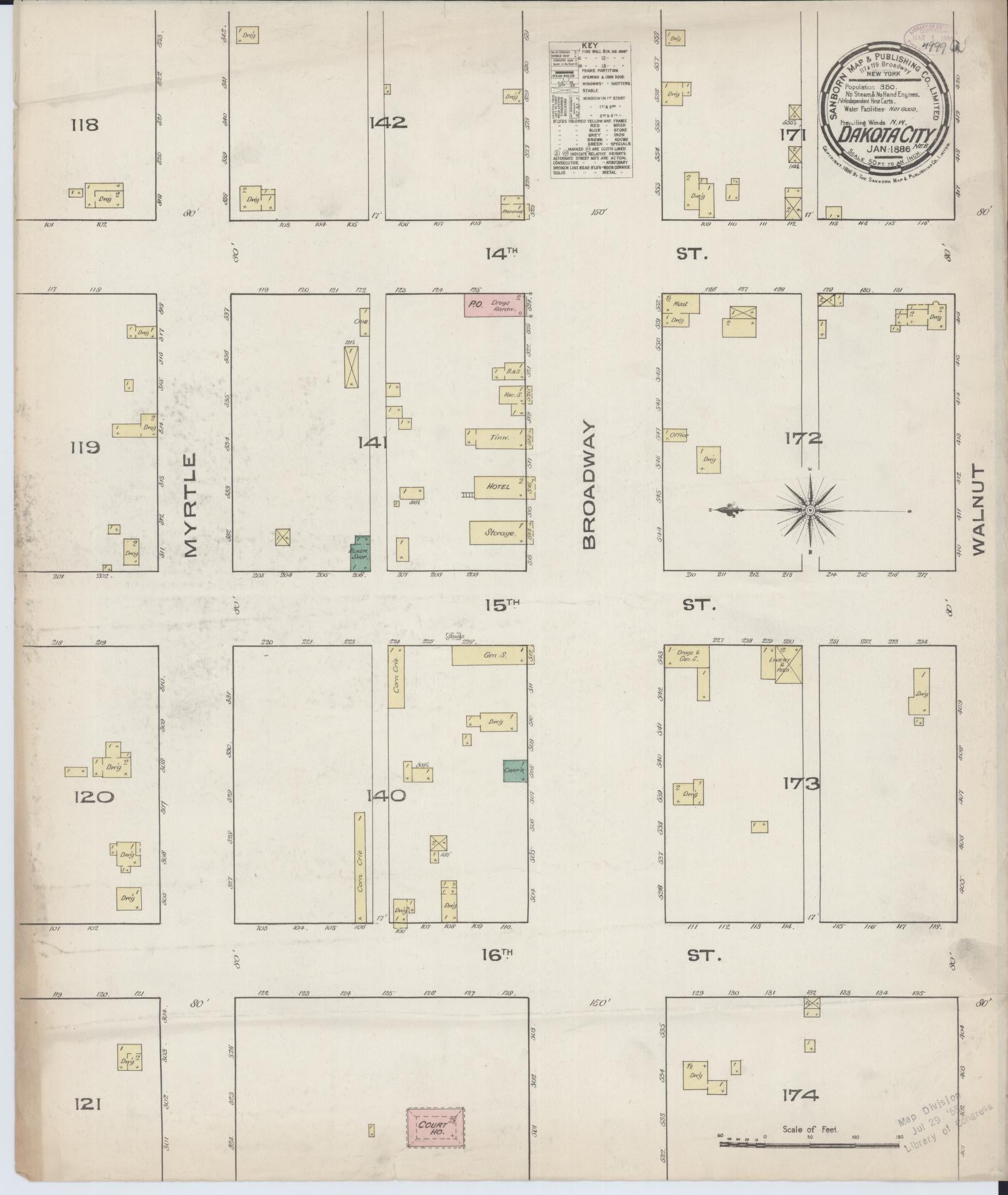 Sanborn Fire Insurance Map from Dakota City, Dakota County, Nebraska (1886), Sheet #0001 - Historic Sanborn Fire Insurance Map Print, vintage old map wall art, antique decor, genealogy gift, Nebraska Nebraska map