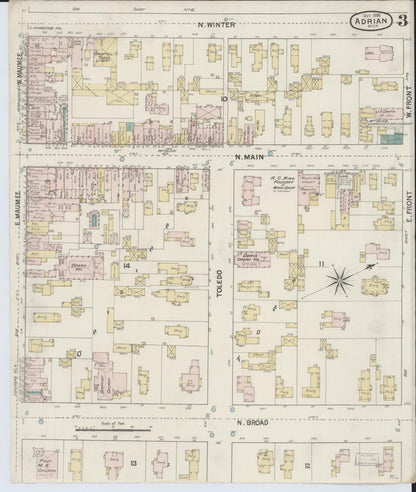 Sanborn Fire Insurance Map from Adrian, Lenawee County, Michigan (1888), Sheet #0003 - Complete Map Set gallery image, historic Sanborn map, vintage wall art, Michigan Michigan
