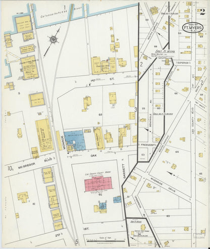 Sanborn Fire Insurance Map from Fort Myers, Lee County, Florida (1917), Sheet #0002 - Complete Map Set gallery image, historic Sanborn map, vintage wall art, Florida Florida