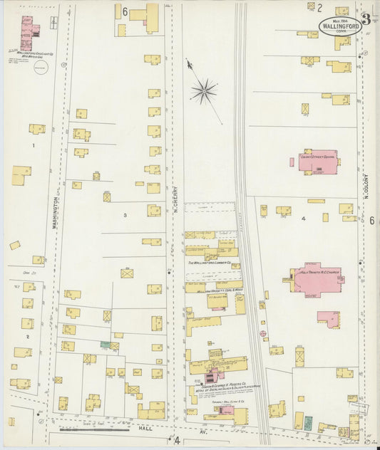 Sanborn Fire Insurance Map from Wallingford, New Haven County, Connecticut (1904), Sheet #0003 - Historic Sanborn Fire Insurance Map Print, vintage old map wall art, antique decor, genealogy gift, Connecticut Connecticut map