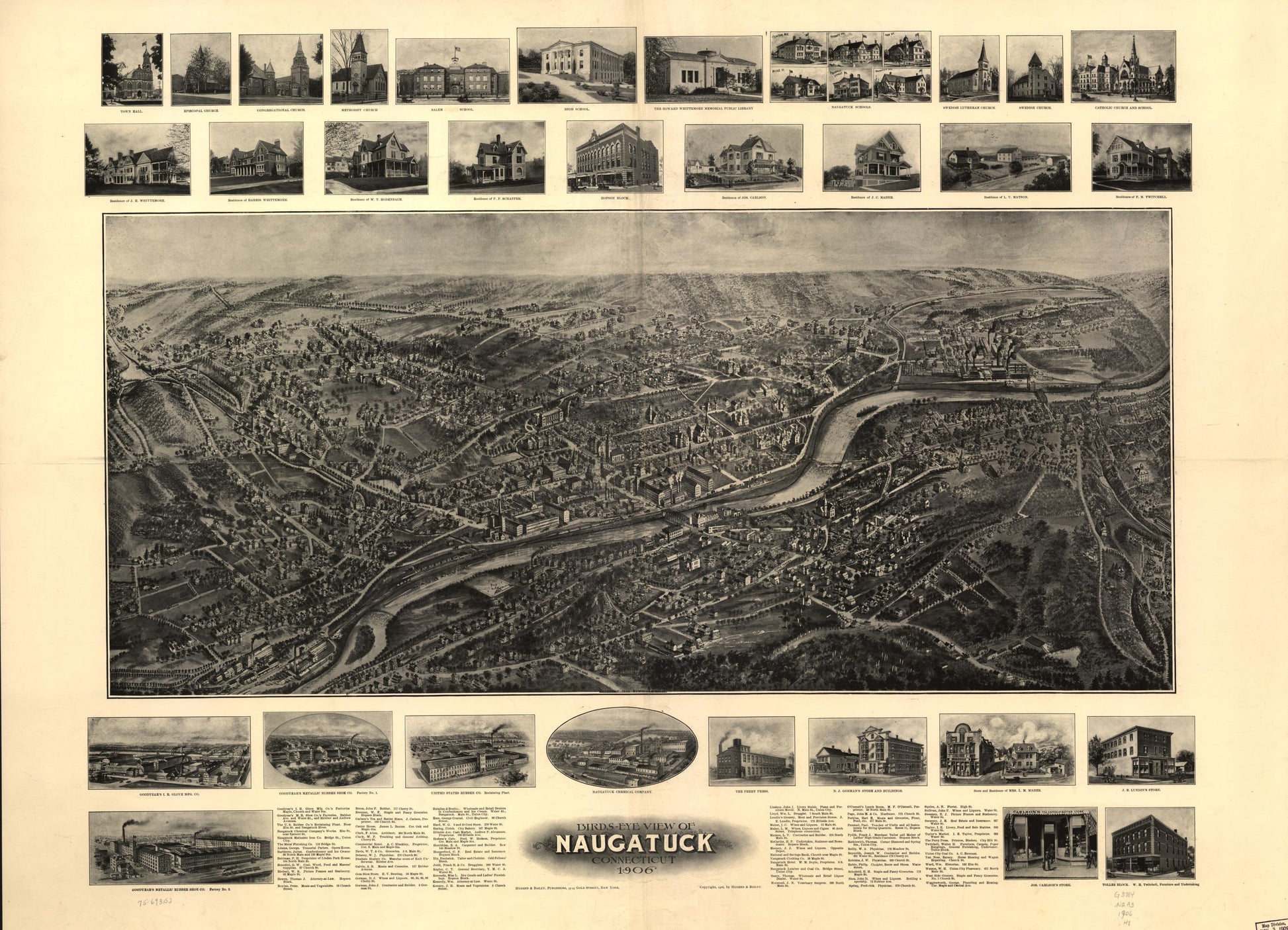 Bird's-eye view of Naugatuck, Connecticut 1906. (1906) – Historic Bird’s-Eye View Panorama Print