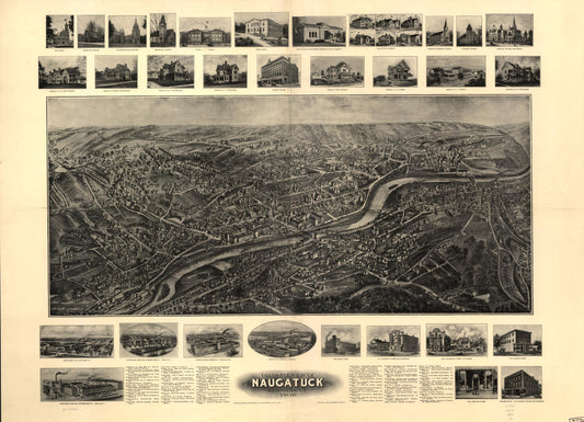 Bird's-eye view of Naugatuck, Connecticut 1906. (1906) – Historic Bird’s-Eye View Panorama Print