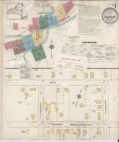 Sanborn Fire Insurance Map from Addison, Steuben County, New York (1945), Sheet #0001 - Complete Map Set gallery image, historic Sanborn map, vintage wall art, New York New York