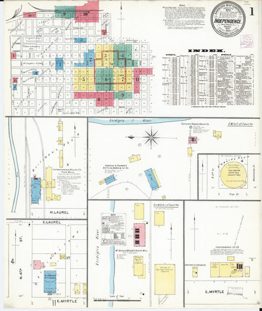 Sanborn Fire Insurance Map from Independence, Montgomery County, Kansas (1905), Sheet #0001 - Historic Sanborn Fire Insurance Map Print, vintage old map wall art, antique decor, genealogy gift, Kansas Kansas map
