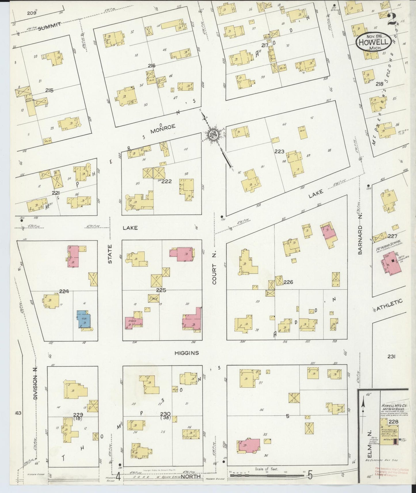 Sanborn Fire Insurance Map from Howell, Livingston County, Michigan (1916), Sheet #0002 - Complete Map Set gallery image, historic Sanborn map, vintage wall art, Michigan Michigan