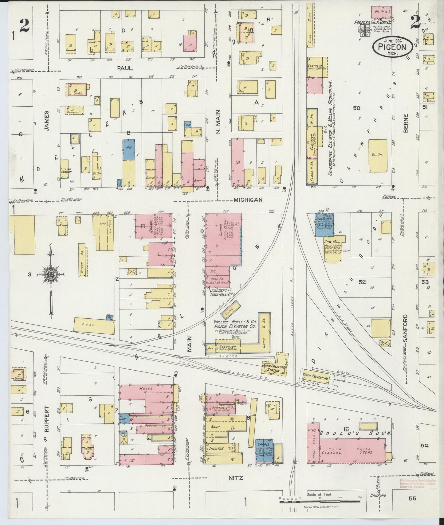 Sanborn Fire Insurance Map from Pigeon, Huron County, Michigan (1924), Sheet #0002 - Complete Map Set gallery image, historic Sanborn map, vintage wall art, Michigan Michigan