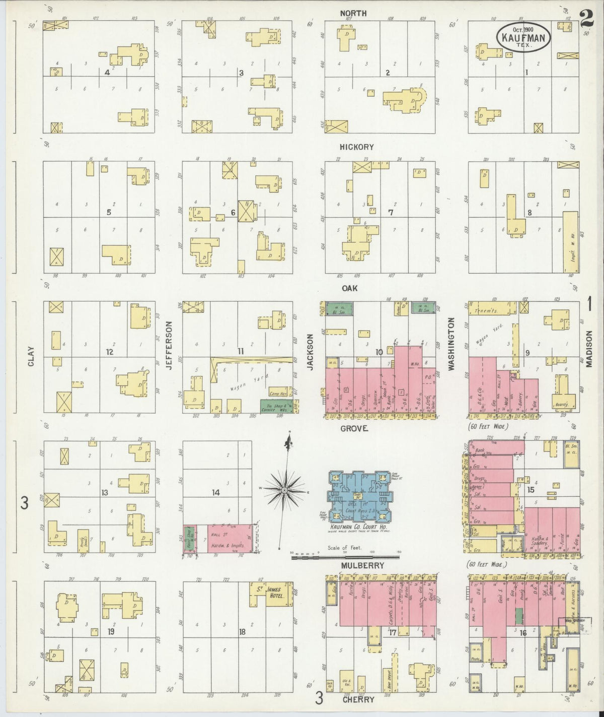 Sanborn Fire Insurance Map from Kaufman, Kaufman County, Texas (1900), Sheet #0002 - Historic Sanborn Fire Insurance Map Print, vintage old map wall art, antique decor, genealogy gift, Texas Texas map