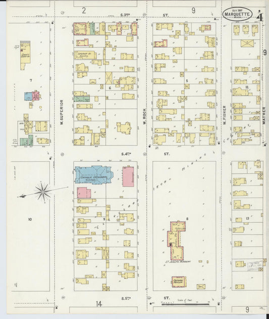 Sanborn Fire Insurance Map from Marquette, Marquette County, Michigan (1897), Sheet #0004 - Historic Sanborn Fire Insurance Map Print, vintage old map wall art, antique decor, genealogy gift, Michigan Michigan map