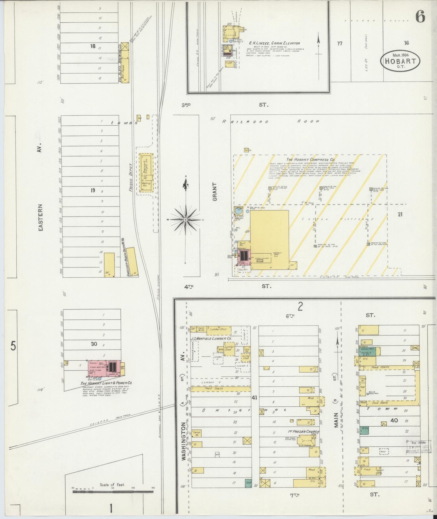 Sanborn Fire Insurance Map from Hobart, Kiowa County, Oklahoma (1904), Sheet #0006 - Historic Sanborn Fire Insurance Map Print, vintage old map wall art, antique decor, genealogy gift, Oklahoma Oklahoma map