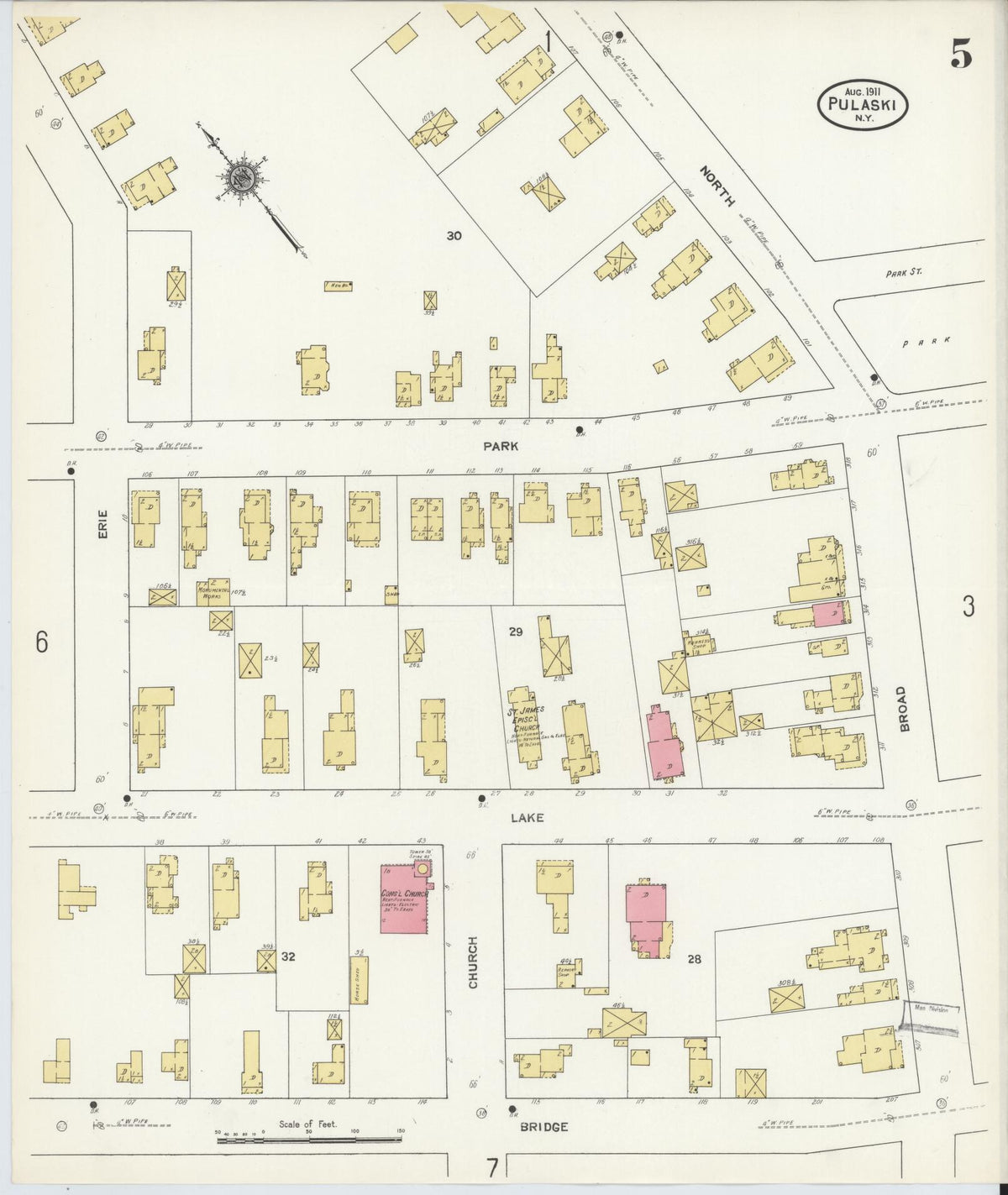 Sanborn Fire Insurance Map from Pulaski, Oswego County, New York (1911), Sheet #0005 - Historic Sanborn Fire Insurance Map Print, vintage old map wall art, antique decor, genealogy gift, New York New York map