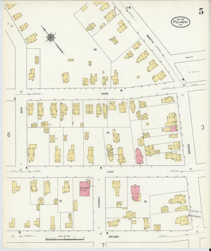 Sanborn Fire Insurance Map from Pulaski, Oswego County, New York (1911), Sheet #0005 - Historic Sanborn Fire Insurance Map Print, vintage old map wall art, antique decor, genealogy gift, New York New York map