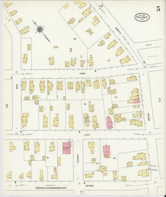 Sanborn Fire Insurance Map from Pulaski, Oswego County, New York (1911), Sheet #0005 - Historic Sanborn Fire Insurance Map Print, vintage old map wall art, antique decor, genealogy gift, New York New York map