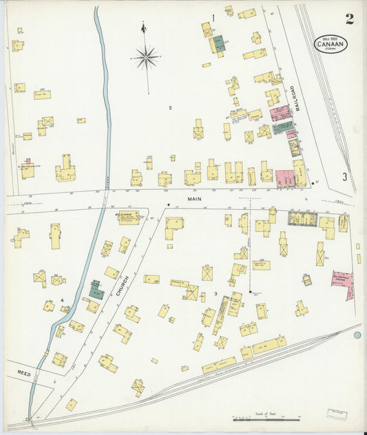 Sanborn Fire Insurance Map from Canaan, Litchfield County, Connecticut (1909), Sheet #0002 - Historic Sanborn Fire Insurance Map Print, vintage old map wall art, antique decor, genealogy gift, Connecticut Connecticut map
